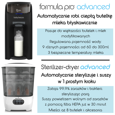 Ekspres do mleka Baby Brezza Formula Pro Advanced All Black + GRATIS lejek + pokrywa