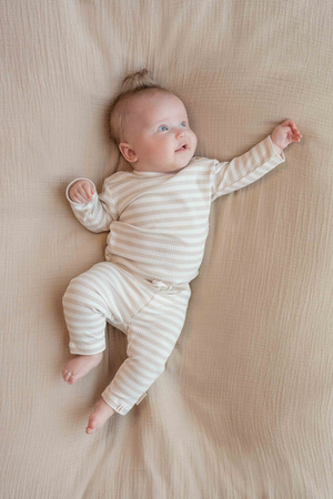 Little Dutch T-shirt z długim rękawem Stripe Sand/White - 68cm CL24221017