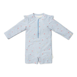 Little Dutch Swimsuit z długim rękawem Sunny Flowers Blue - 98/104
